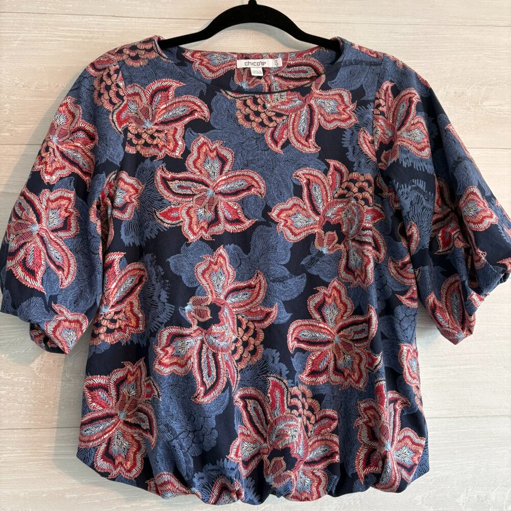Chicos Floral Bubble Hem Top